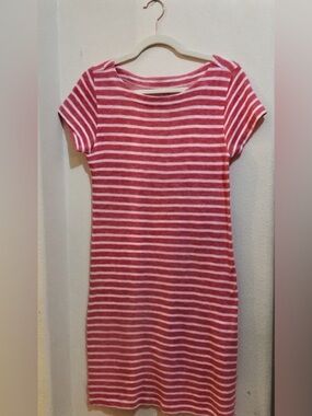 Vineyard Vines XS Madison Stripe Coral and White Boatneck Short sleeve Tee Dress